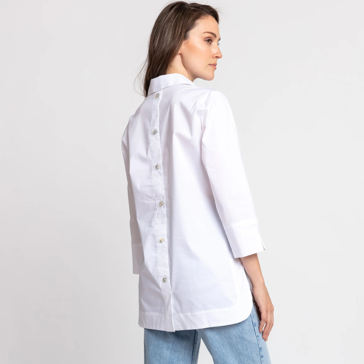 Aileen 3/4 Sleeve Button Back Tunic in White