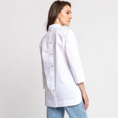 Aileen 3/4 Sleeve Button Back Tunic in White