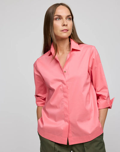 Xena 3/4 Sleeve Zip Back Shirt in Candy Coral