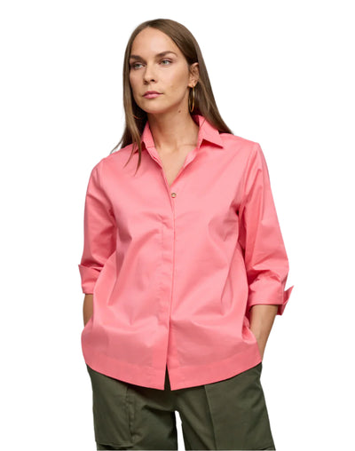 Xena 3/4 Sleeve Zip Back Shirt in Candy Coral
