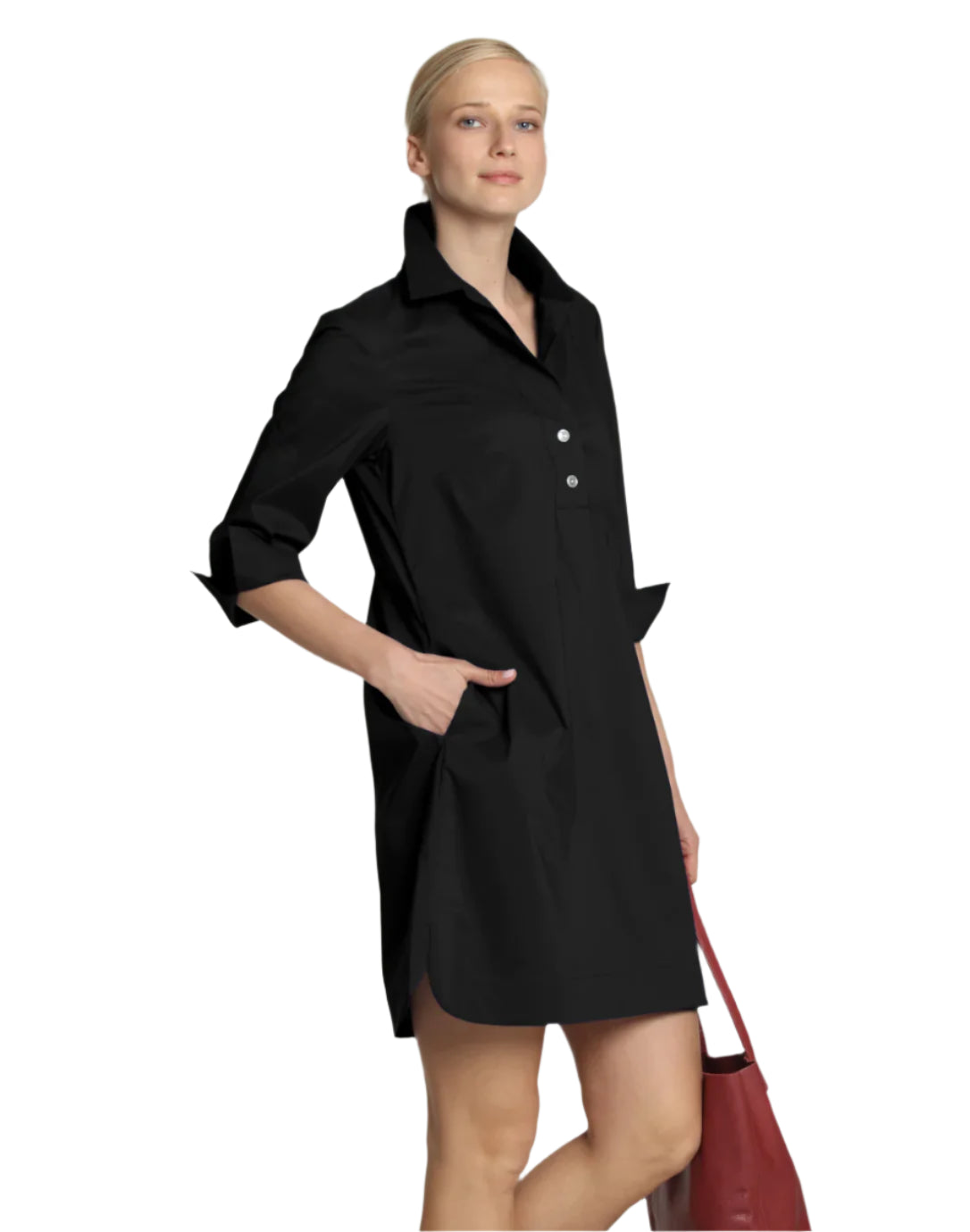 3/4 Sleeve Aileen Button Back Dress - Black