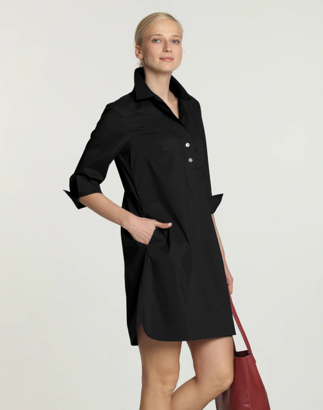 3/4 Sleeve Aileen Button Back Dress - Black