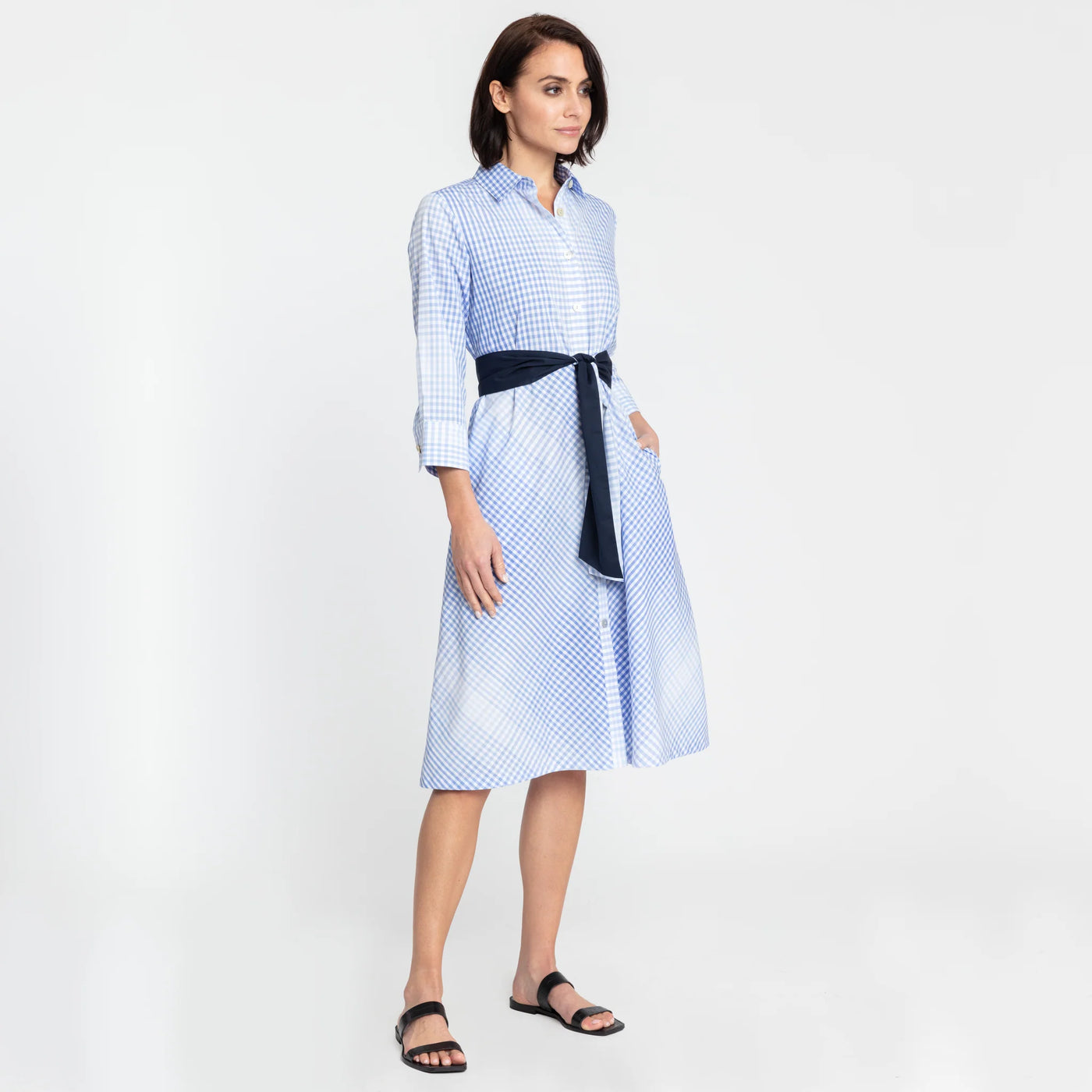 Riley Dress - Sky Blue/White
