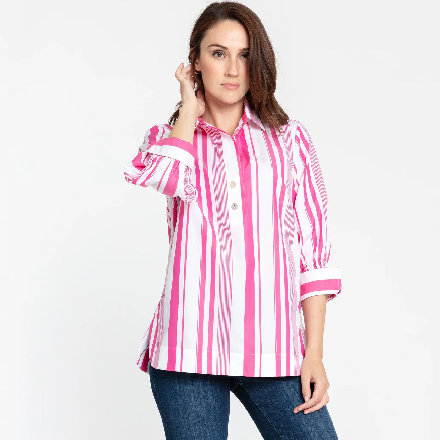3/4 Sleeve Morgan Tunic - Magenta/White