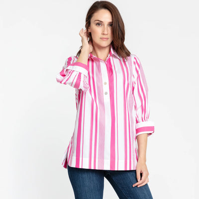 3/4 Sleeve Morgan Tunic - Magenta/White