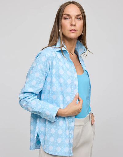 Margot Long Sleeve Lattice Shirt in Ceramic Blue Jacquard