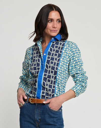 Margot Maze Geo Print Shirt in Blue Combo