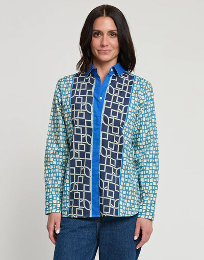 Margot Maze Geo Print Shirt in Blue Combo