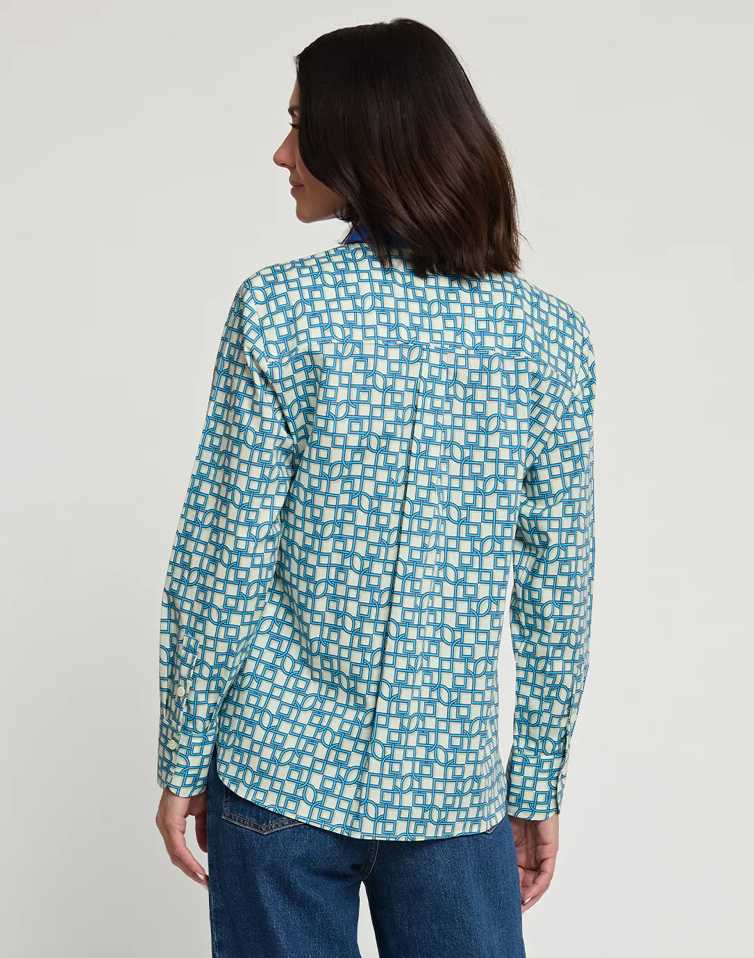 Margot Maze Geo Print Shirt in Blue Combo
