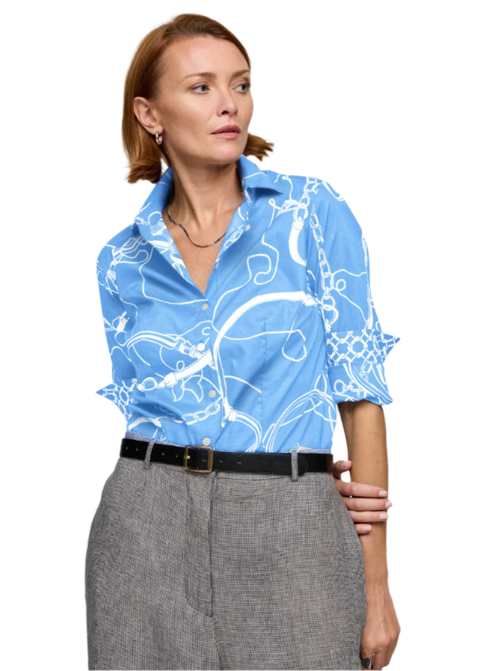 Long Sleeve Diane Top in Cerulean/White