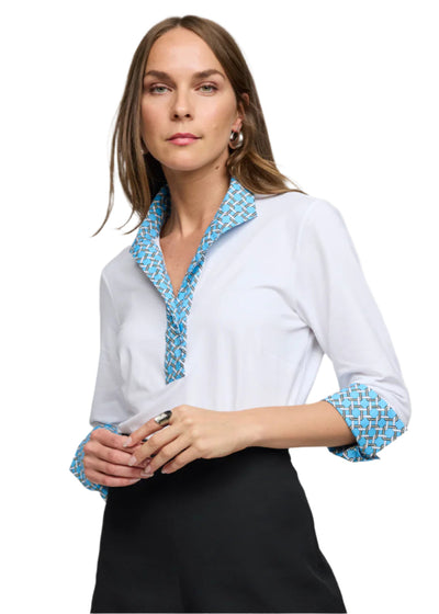 Ainsley 3/4 Sleeve Chain Link Shirt in Ceramic Blue