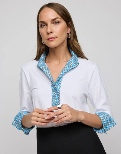 Ainsley 3/4 Sleeve Chain Link Shirt in Ceramic Blue