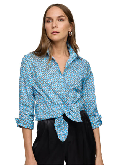 Zoey 3/4 Sleeve Chain Link Shirt in Ceramic Blue