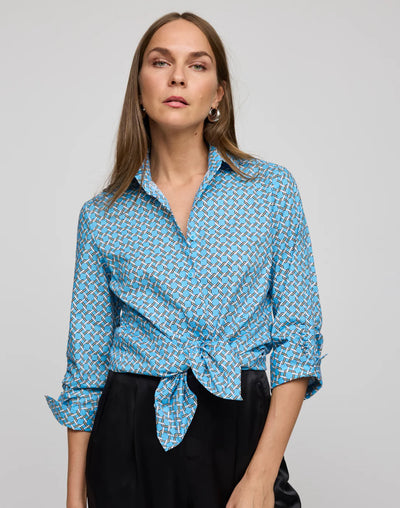 Zoey 3/4 Sleeve Chain Link Shirt in Ceramic Blue