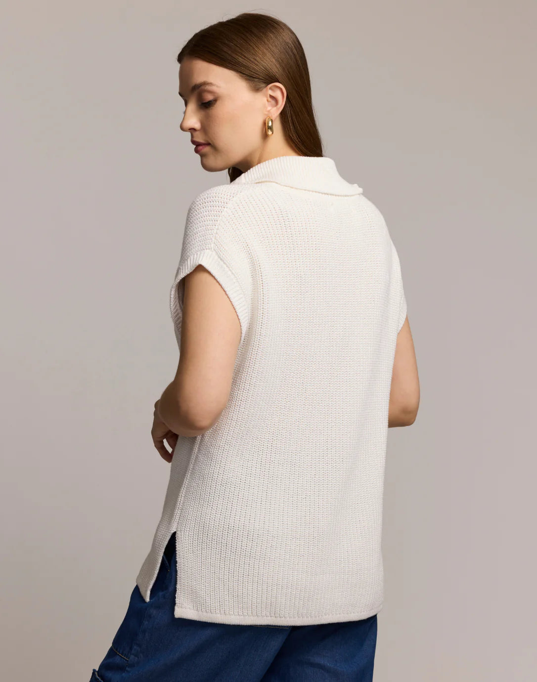 Brooke Sleeveless Sweater Vest in Pearl White