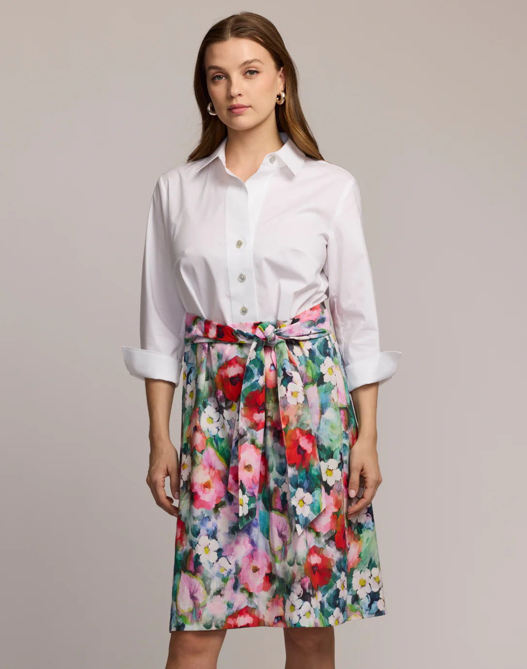 3/4 Sleeve Watercolor Garden Combo Dress