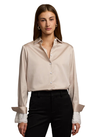 Margot Long Sleeve Cotton Satin Shirt in Champagne