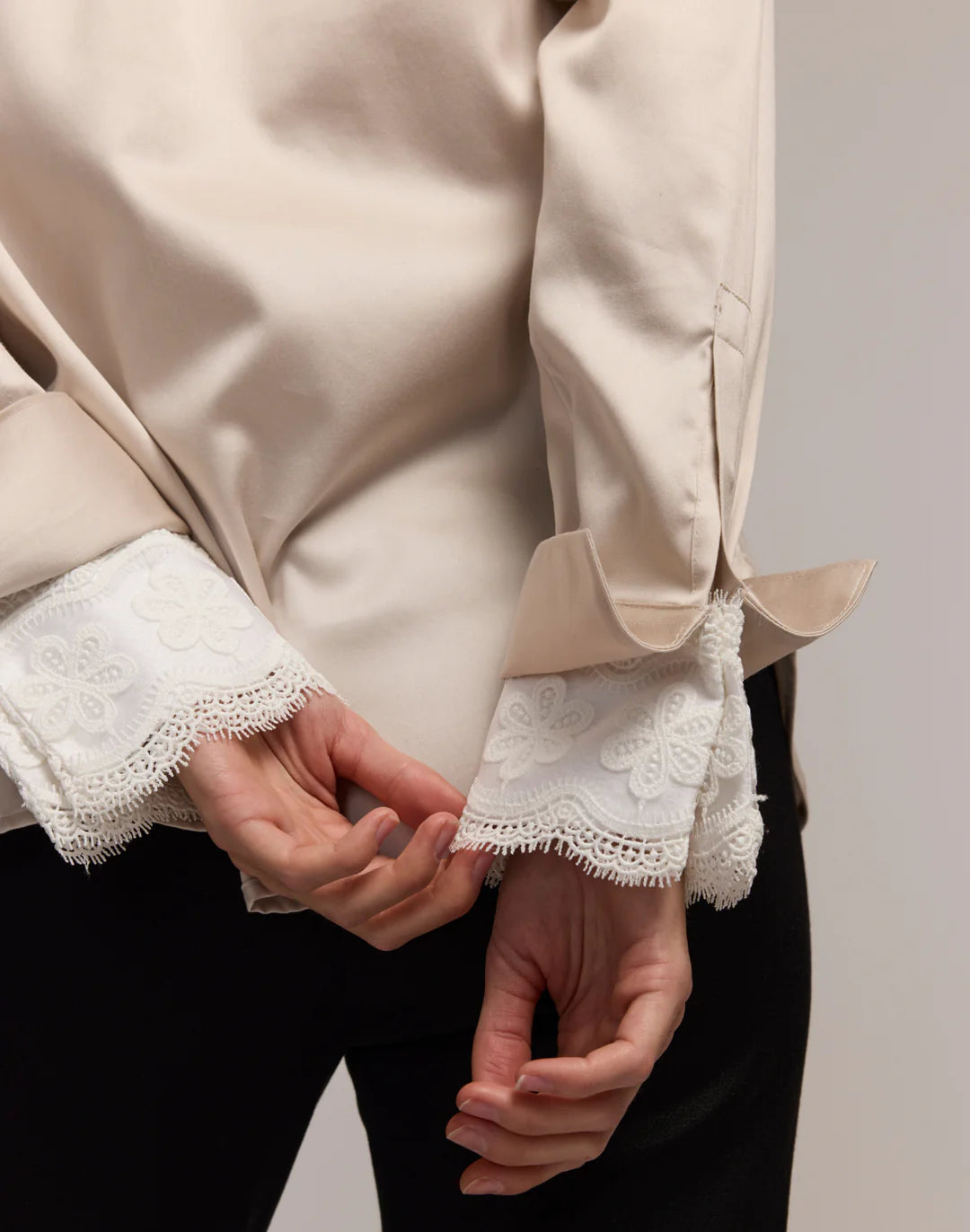 Margot Long Sleeve Cotton Satin Shirt in Champagne