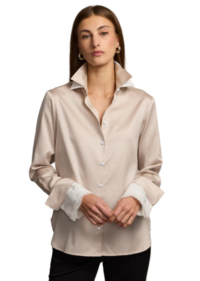 Margot Long Sleeve Cotton Satin Shirt in Champagne