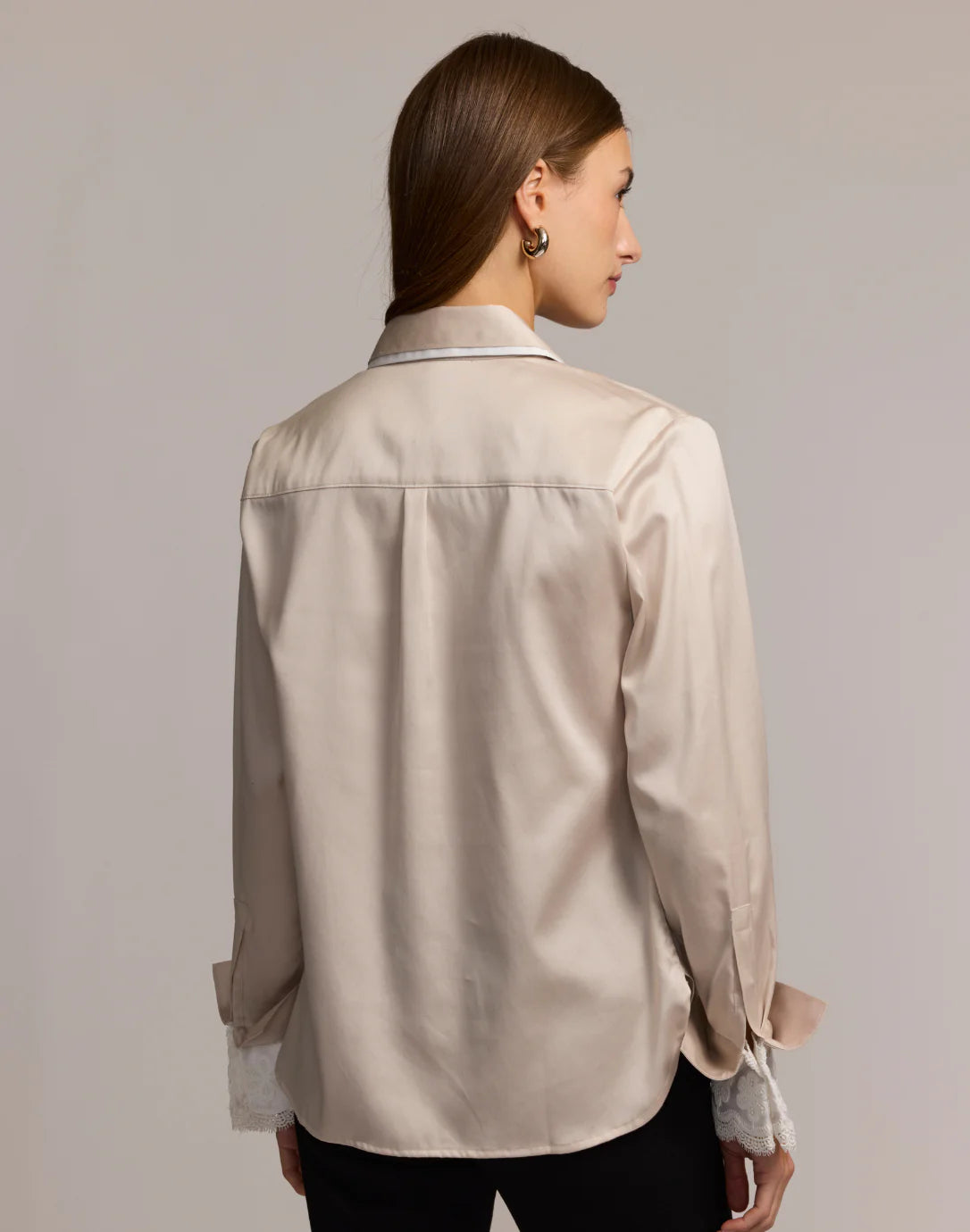 Margot Long Sleeve Cotton Satin Shirt in Champagne