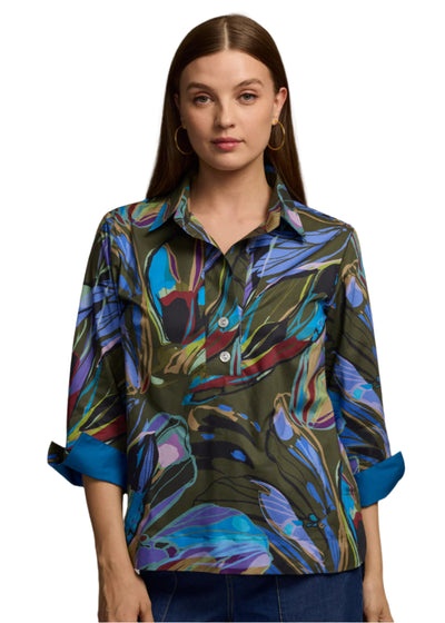 Aileen 3/4 Sleeve Abstract Camo Shirt