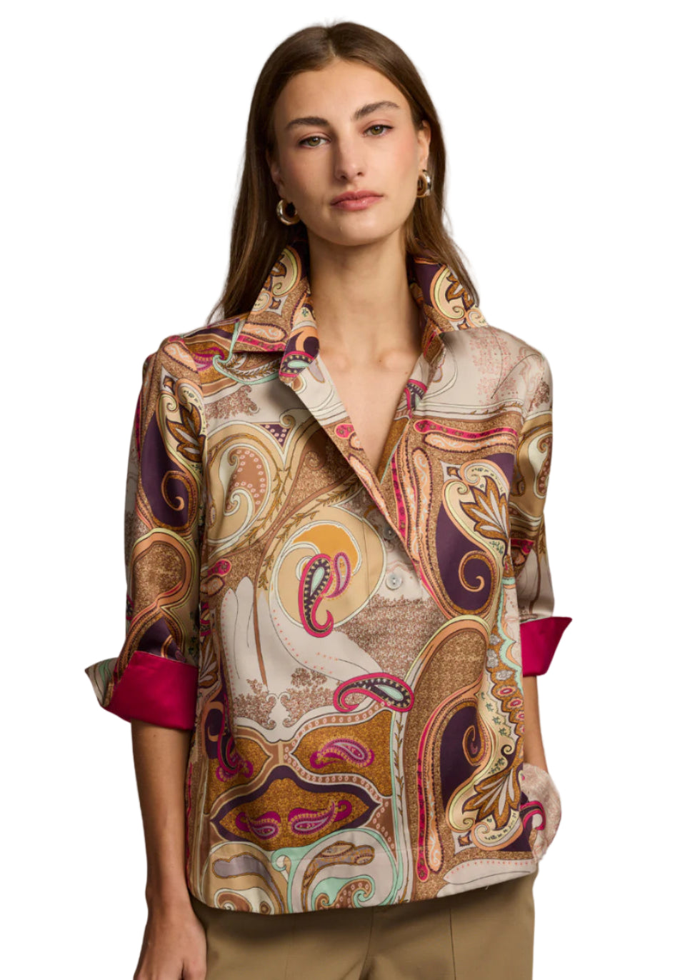 Aileen 3/4 Sleeve Scarf Print Shirt