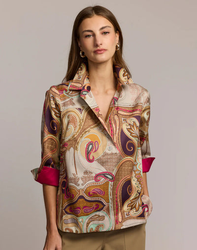 Aileen 3/4 Sleeve Scarf Print Shirt