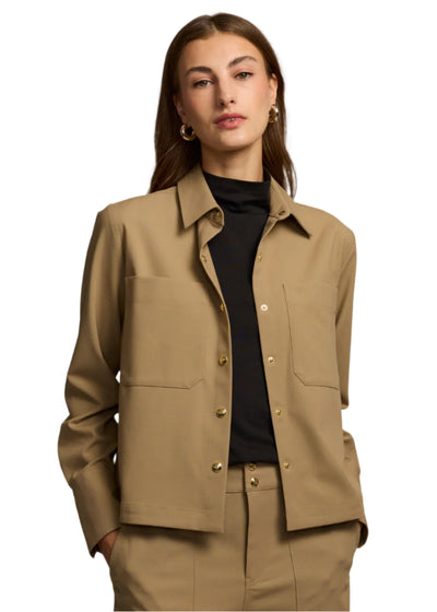 Astrid Long Sleeve Traveler's Twill Shirt Jacket in Khaki