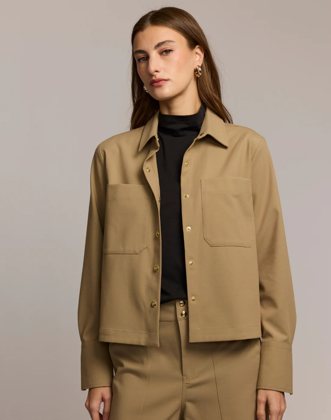 Astrid Long Sleeve Traveler's Twill Shirt Jacket in Khaki