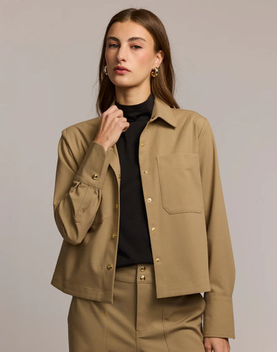Astrid Long Sleeve Traveler's Twill Shirt Jacket in Khaki