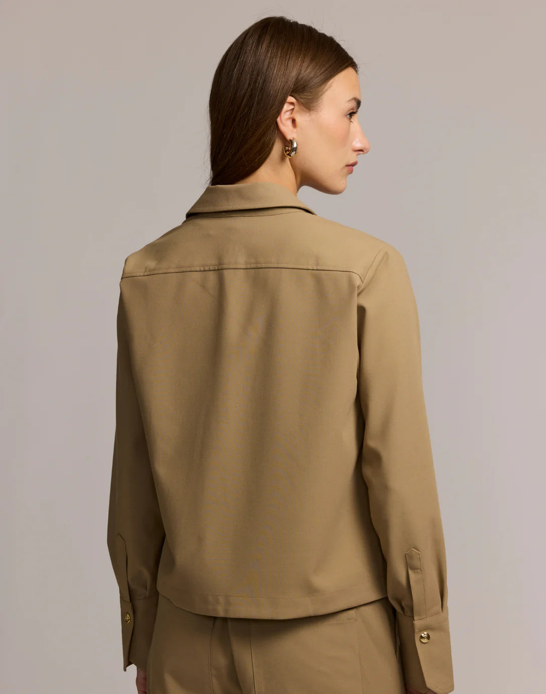 Astrid Long Sleeve Traveler's Twill Shirt Jacket in Khaki