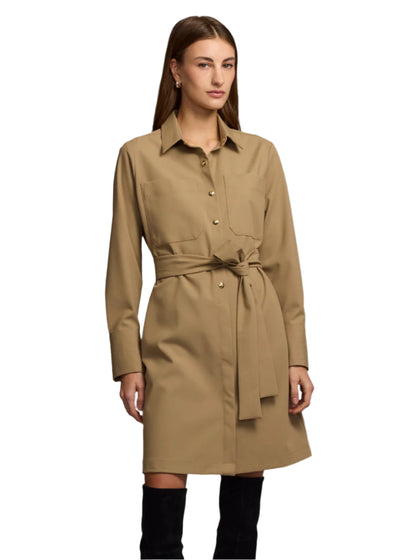 Astrid Long Sleeve Traveler's Twill Dress in Khaki