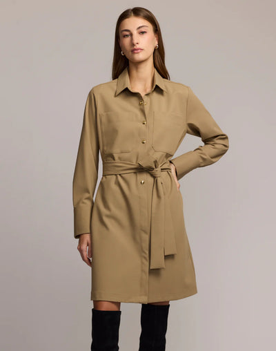 Astrid Long Sleeve Traveler's Twill Dress in Khaki