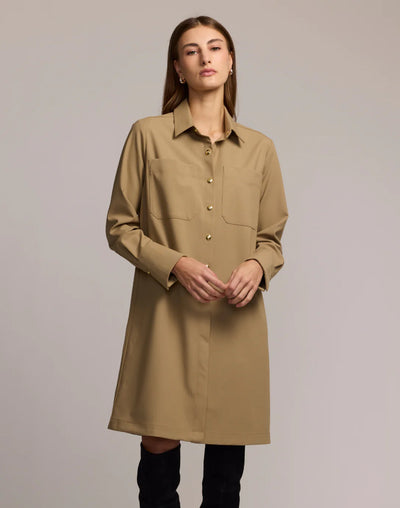 Astrid Long Sleeve Traveler's Twill Dress in Khaki