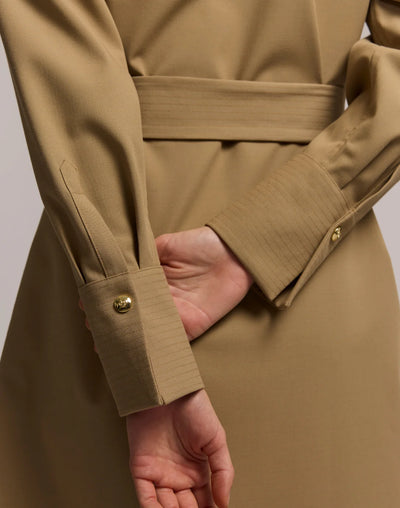 Astrid Long Sleeve Traveler's Twill Dress in Khaki