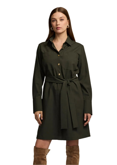 Astrid Long Sleeve Traveler's Twill Dress in Oregano