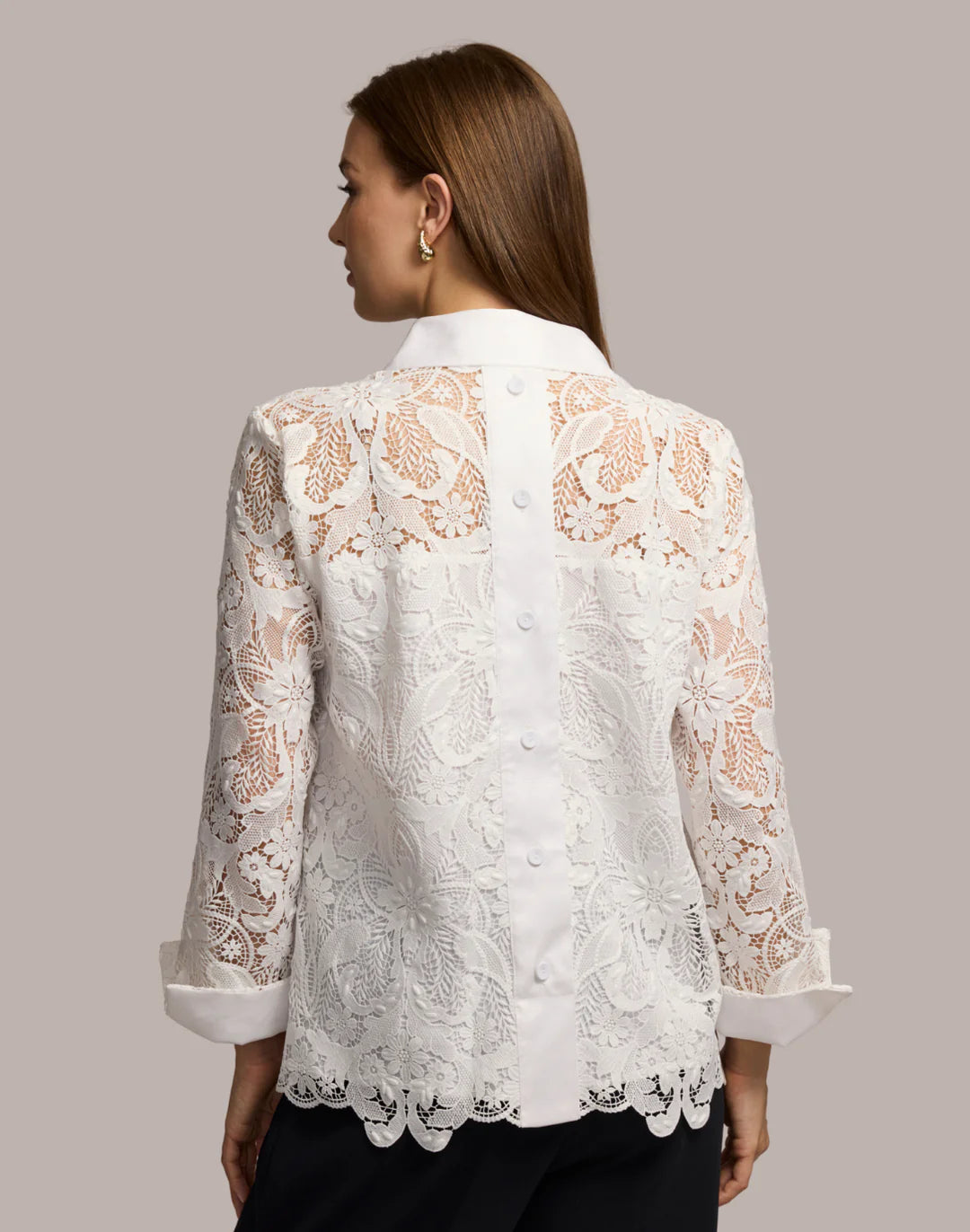 Aileen 3/4 Sleeve Lace Shirt in White
