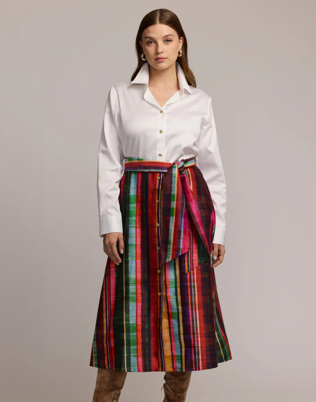 Robin Long Sleeve Textured Stripes Dress