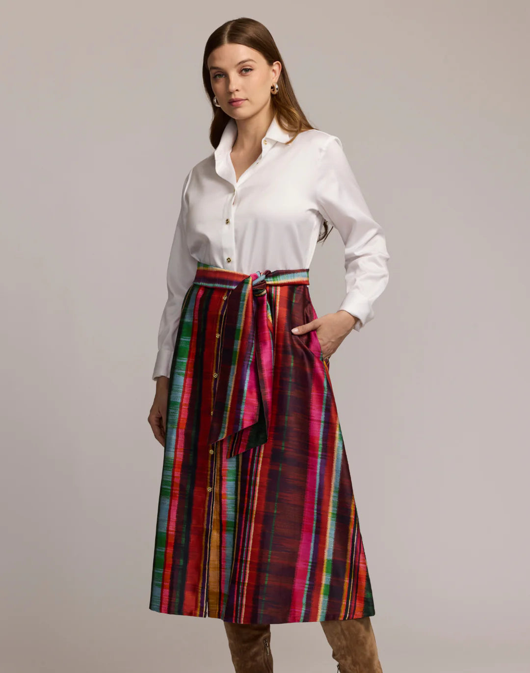 Robin Long Sleeve Textured Stripes Dress