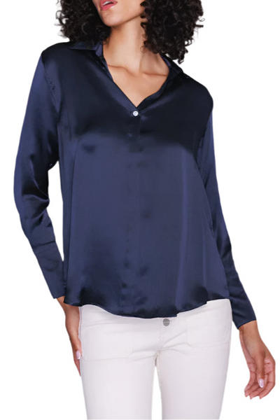 Daria French Cuff Silk Blouse in Midnight Navy