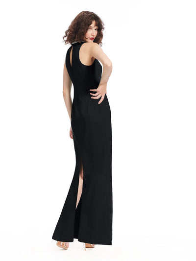 Jeweled Collar Sleeveless Gown - Black