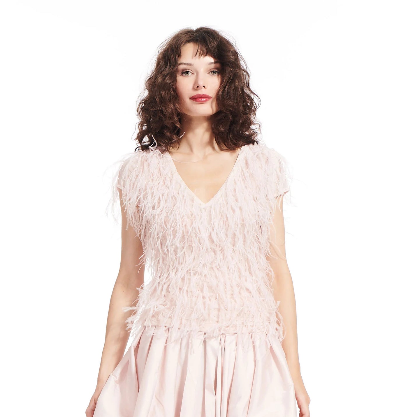 Feather V-Neck Top - Blush