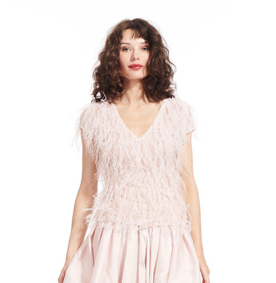 Feather V-Neck Top - Blush