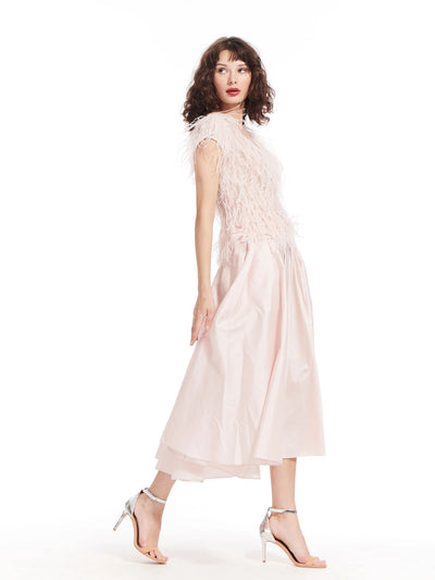 Feather V-Neck Top - Blush
