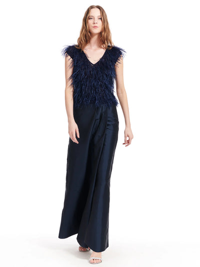Taffeta Slim Wrap Skirt - Navy