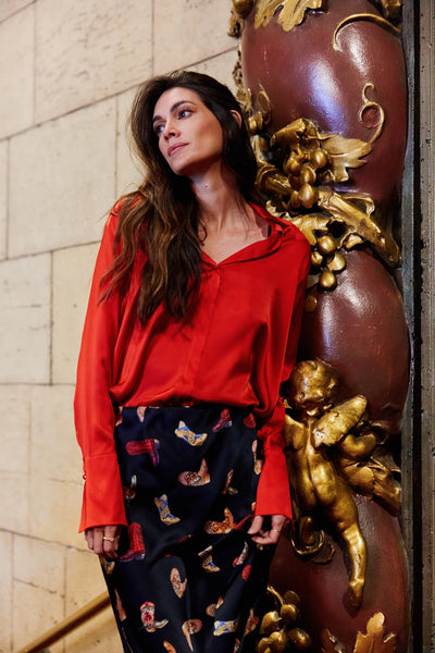Daria French Cuff Blouse in Toreador