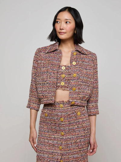 JIA Crop 3/4 Sleeve Jacket in Mauve/Tan Multi Tweed