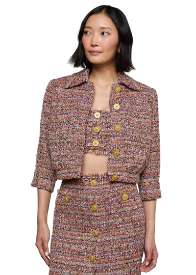 JIA Crop 3/4 Sleeve Jacket in Mauve/Tan Multi Tweed
