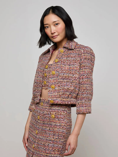 JIA Crop 3/4 Sleeve Jacket in Mauve/Tan Multi Tweed