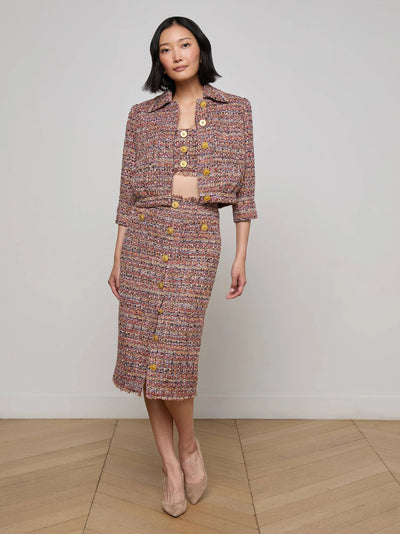 JIA Crop 3/4 Sleeve Jacket in Mauve/Tan Multi Tweed